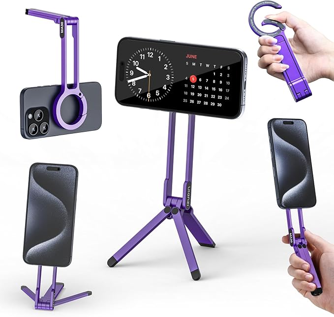 ULANZI MA30 Magnetic Phone Tripod Stand for iPhone-Aluminium Maglock Smartphone Mini Tripod Pocket Cell Phone Stand Strong Magnet Quick Mount Compatible with iPhone 17 16 15 14 13 12 Series, Purple