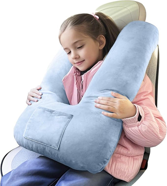 Car Pillow for Kids, Travel Pillow for Car, Toddler Travel Pillow for Sleeping Carseat Pillow for Adults, Removable and Washable Covers, Long Car Ride Essentials, Blue-Skin-Friendly
