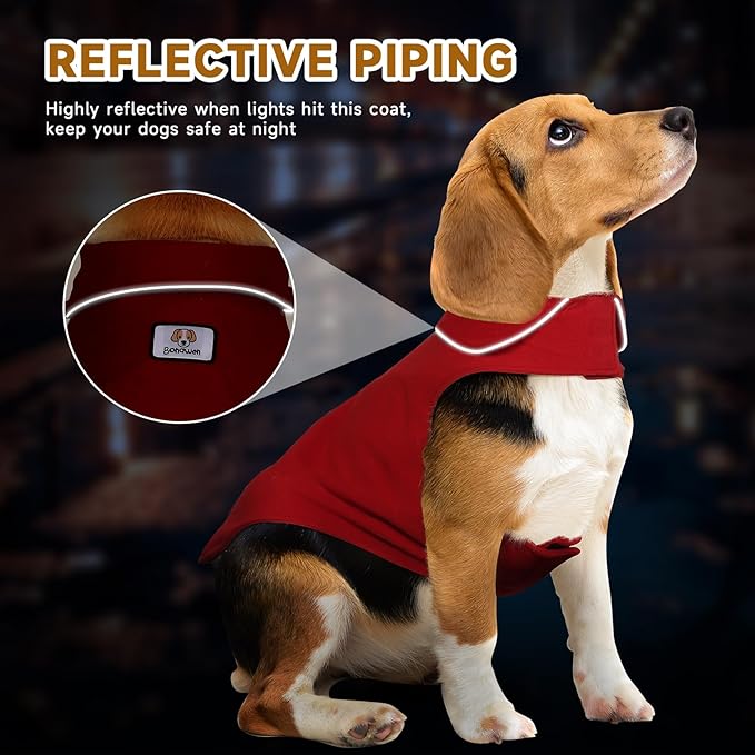 Bonawen Fleece Dog Coat Reflective Cold Weather Dog Jacket Apparel for Extra Large to Small Pets(Red,3XL)