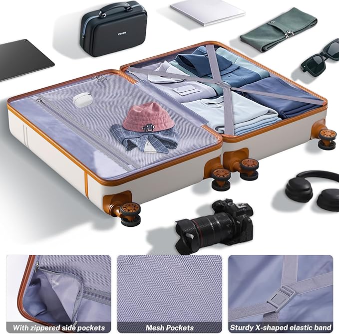 Krute Luggage Sets 5 Pieces Suitcase Set Hard Shell Carry On Luggage with Spinner Wheels TSA Approved Durable PC+ABS Hard Side Suit Case