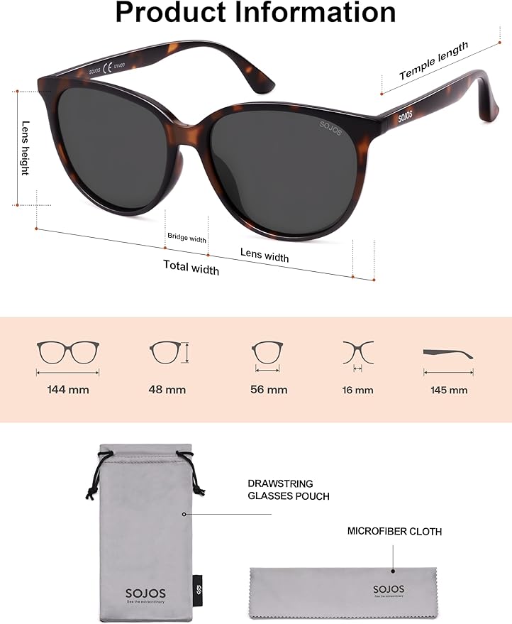 SOJOS Square Polarized Sunglasses for Women Men Vintage Style Larger Fit Shades SJ2642