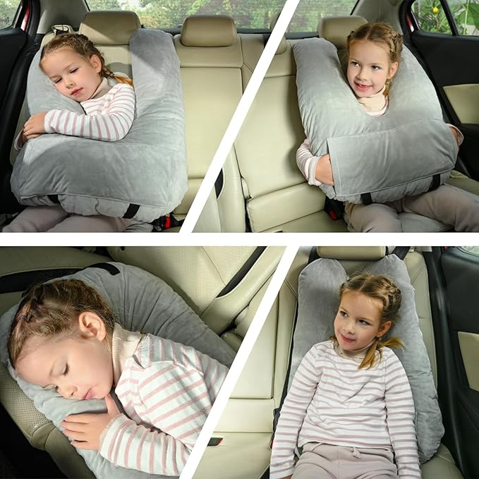 Travel Pillow Car Pillow for Kids, Car Sleeping Pillow for Adults and Kids Support Head and Neck on Road Trips Gray
