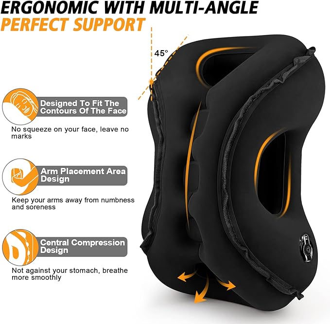 Inflatable Travel Pillow,Multifunction Travel Neck Pillow for Airplane to Avoid Neck and Shoulder Pain,Support Head,Neck,Used for Sleeping Rest, Airplane and Home Use,with Eye Mask, Earplugs, Black
