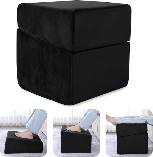 ROYALAY Adjustabl Foot Rest Under Desk for Office, High-Density Foam Foot Rest with 3 Adjustable Heights, Ergonomic Footrest with Washable Cover for Home, Airplane, Travel(16 * 14.5 * 17in, Black)