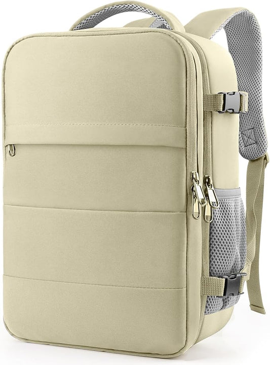 HOTOR Travel Backpack - Flight Approved Travel Bag for Men and Women, Carry on Luggage for 15.6" Laptop and Travel Essentials for Work, Business, Weekender, College 12.8"x8.3"x18.5", Beige