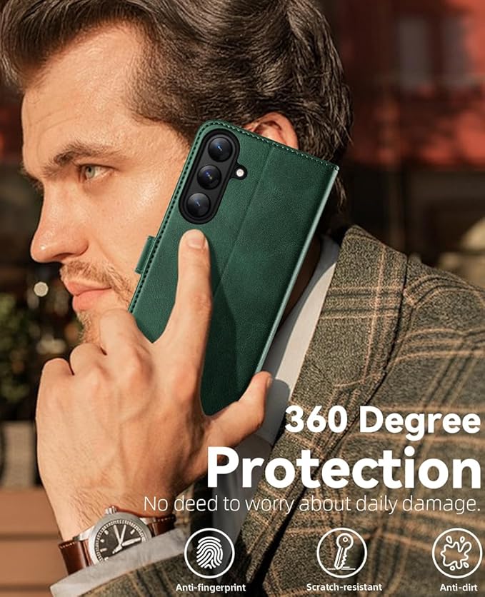 OCASE Compatible with Galaxy S25 Wallet Case, PU Leather Flip Folio Case with Card Holders RFID Blocking Kickstand [Shockproof TPU Inner Shell] Protective Phone Cover 6.2 Inch 2025, Blackish Green