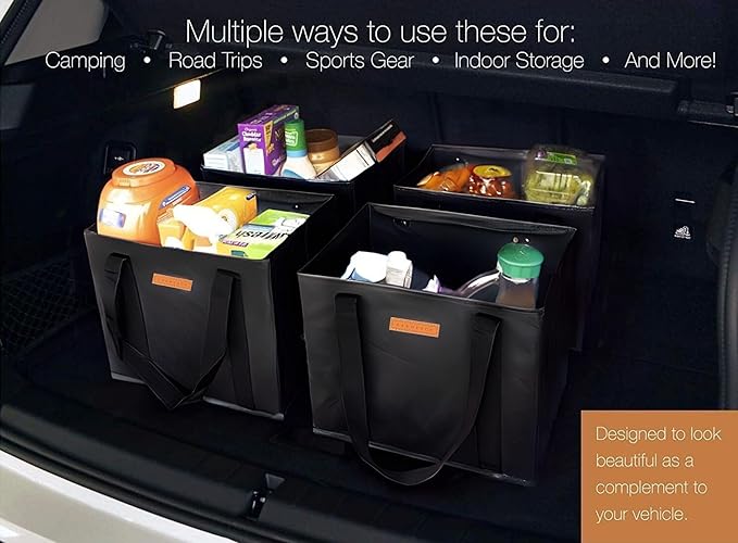 Gramercy Premium Large Reusable Grocery Bags, Heavy Duty 4 Pack – Foldable Shopping Tote Bags With Handles, Washable and Reinforced With Thick Bottom and Sides (Black, 4pcs)