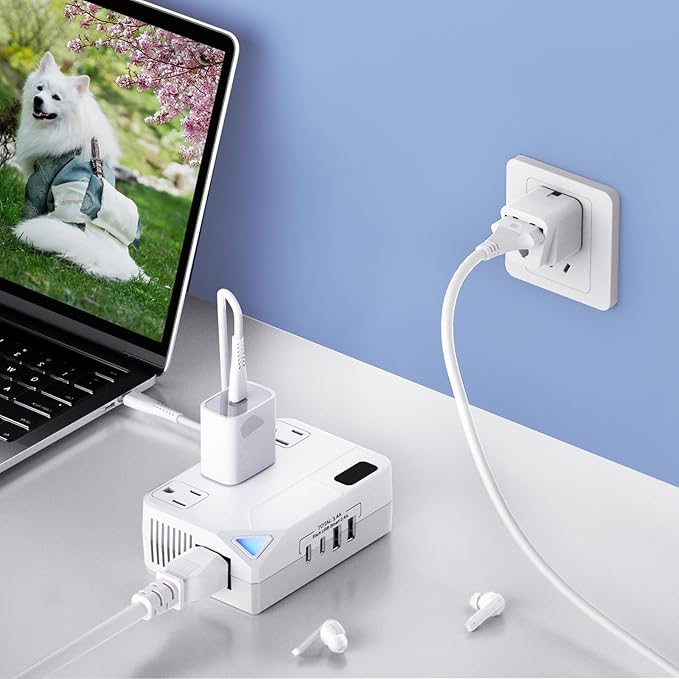 250W Conversion Plug, International Travel Converter with 2 USB and 2 USB-C Ports, lowering 220V to 110V for 100V-240V Areas and Different Countries Plugs Using US Electrical Devices