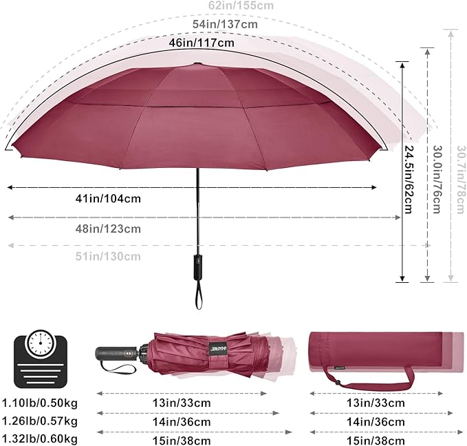 G4Free 42/46/54/62 Inch Large Golf Umbrella Compact Reverse Travel Umbrella 10 Ribs Windproof for Rain Double Canopy Automatic Open Close