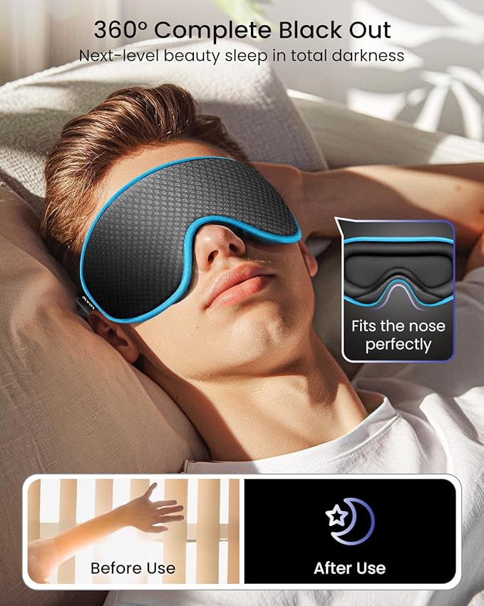 WAOAW Sleep Mask for Men Women: Blackout Eye Masks for Sleep - 3D Breathable Soft Comfortable Eye Mask for Travel - Adjustable Light Blocking Night Masks for Sleeping