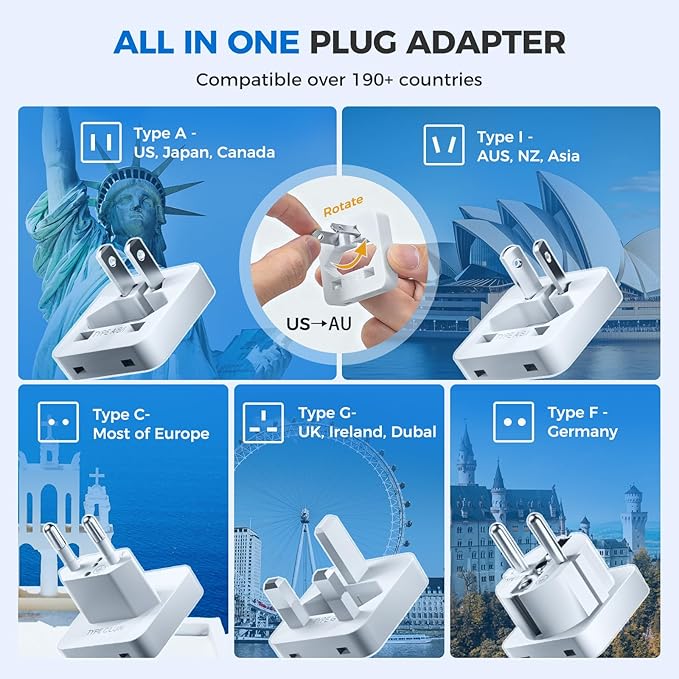 DOACE 220V to 110V Converter for European Travel - 350W Cordless Voltage Converter US to Europe, Power Converter Adapter Combo with PD Chargers for Hair Straightener Shaver Toothbrush Laptop Phone