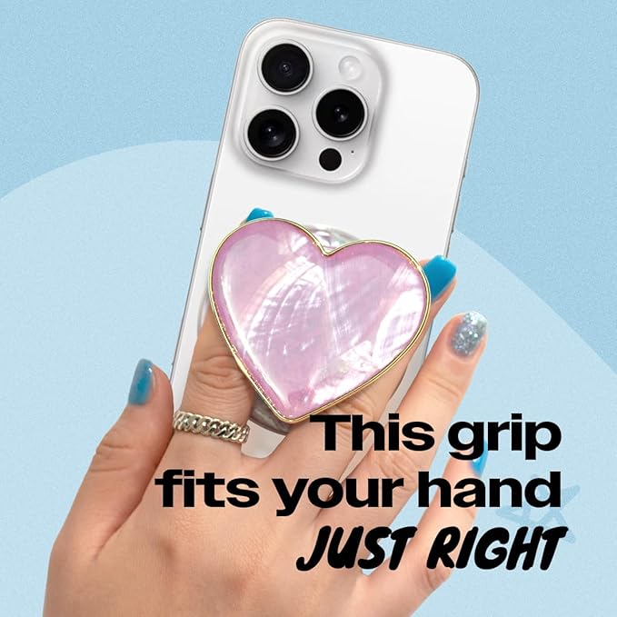 OnTheGrip Cute Natural Seashell Design Heart Shape Collapsible Mobile Phone Grip Stand Holder for Smartphone Tablet Cell Phone Accessory (Violet)