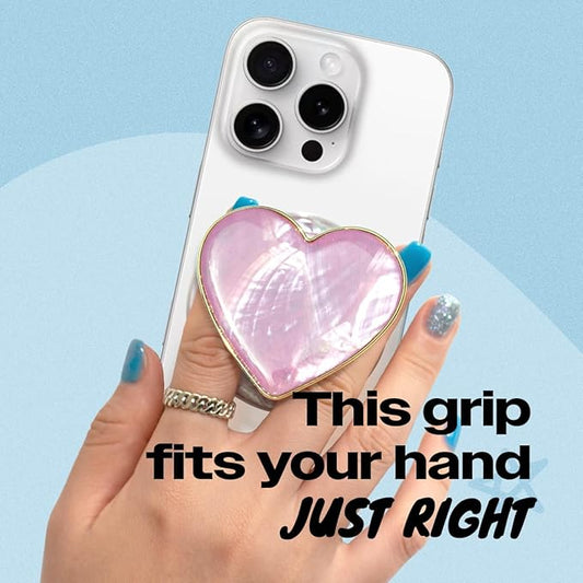 OnTheGrip Cute Natural Seashell Design Heart Shape Collapsible Mobile Phone Grip Stand Holder for Smartphone Tablet Cell Phone Accessory (Violet)