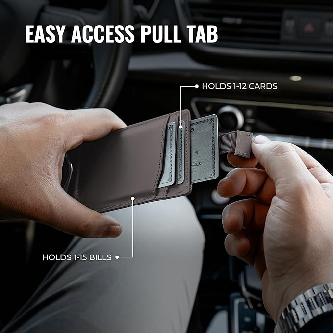Kingly Trace Airtag Wallet for Men - Smart RFID Blocking Leather Wallet with Airtag Holder & Money Clip - Minimalist Trackable Design with Pull Tab - Secure Wallets