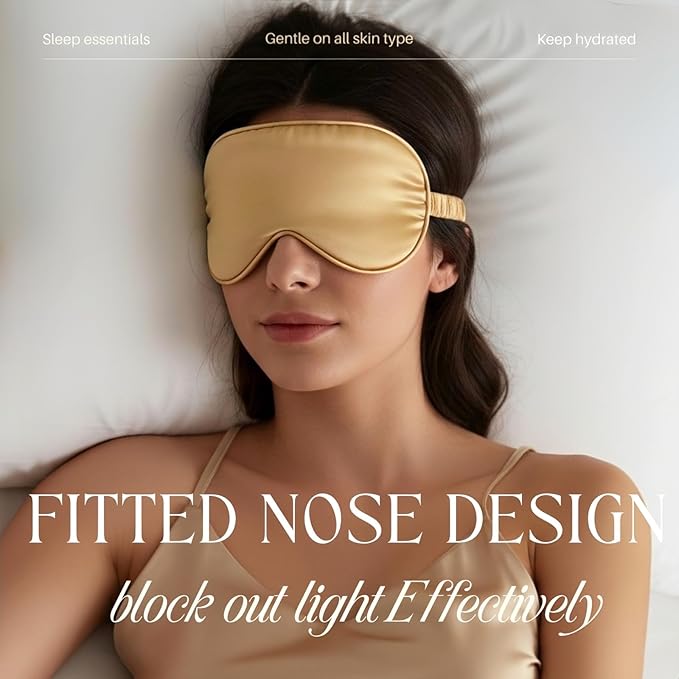 Silk Satin Sleeping Eye Mask, Gold Sleep Eye Mask Night Blindfold for Women and Men, Soft Breathable Blackout Eyeshade Eye Cover for Travel, Wedding Bridesmaid Gift