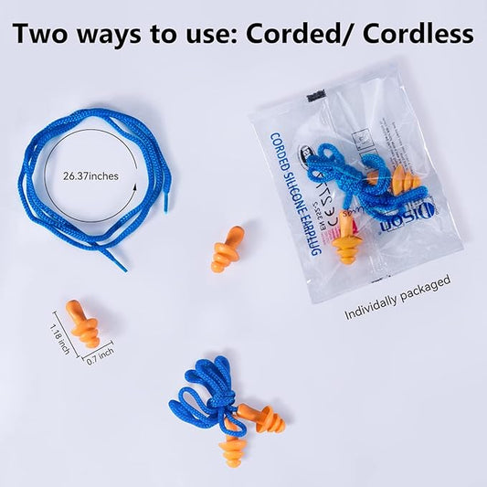 Dison 100Pairs Silicone Ear Plugs, 32dB Corded Reusable Earplugs for Hearing Protection, Noise Reduction for Shooting Range, Work, Travel