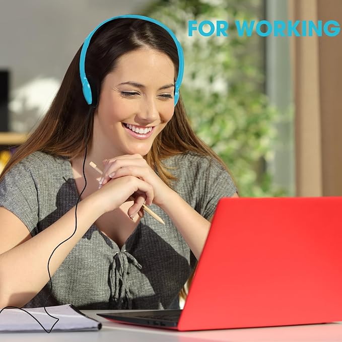 Konohan 30 Pack Headphones Bulk Headphone for School Classroom Student Wired Headphones Adjustable with 3.5 mm Jack for Adults (Sky Blue)