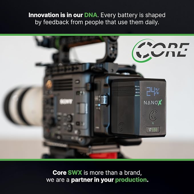 CoreSWX LLC CORE NANOV150X, 150wh Micro Sized V-Mount Smart Battery Pack, 14.8v 10.2Ah. 12A Draw with EmLED® Fuel Gauge, USBCPD and Ptap