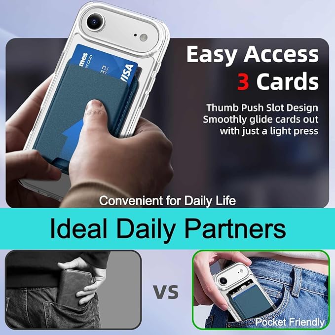 Ntwinro Magnetic for iPhone Air Clear Case (Compatible with MagSafe) with Blue Detachable Wallet & Card Holder for 3 Cards [RFID Blocking] Military Grade Protective Slim Phone Cover for 17 Air 2025