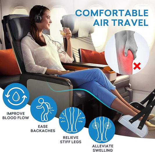 2 Pack Foot Hammock for Plane Travel with Comfortable No Clashing Base, Portable Foot Rest Made with Premium Memory Foam, Airplane Footrest Travel Essentials to Relax Your Feet