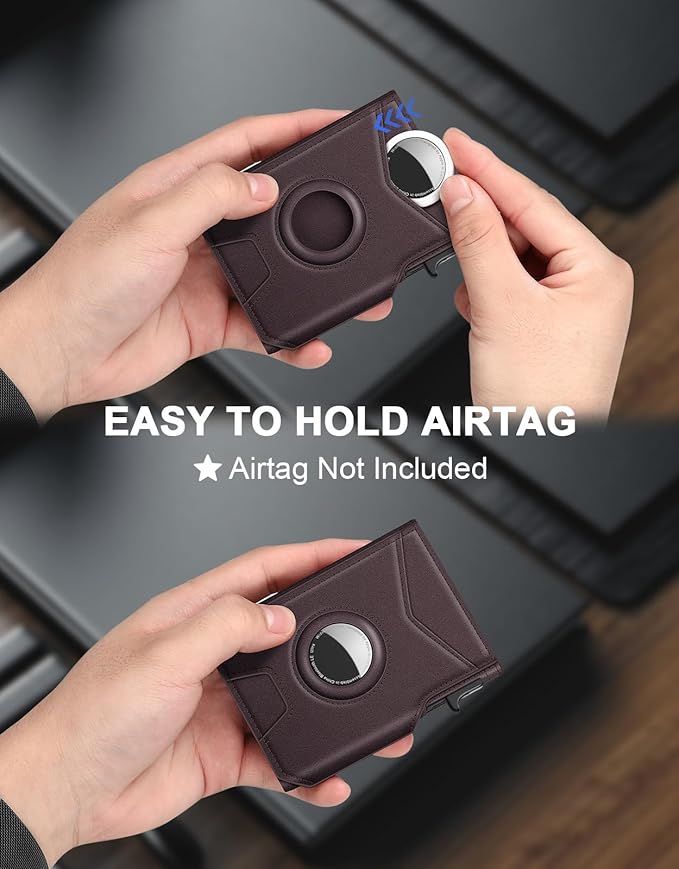 Airtag Wallet for Men, Minimalist Slim Mens Wallet Smart Pop Up Credit Card Holder for 9-13 Cards, RFID Blocking Wallet with ID Window & Cash Slot, Compact Bifold Metal Aluminum Card Case