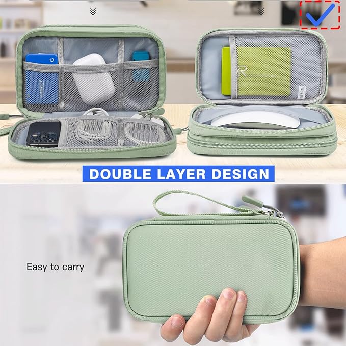 Electronic Organizer Bag, Waterproof Portable Electronic Organizer Travel Accessories Cable Bag Universal Cord Storage Case for Cable, Charger, Phone, Power Bank, Earphone(Mint Green, Large)