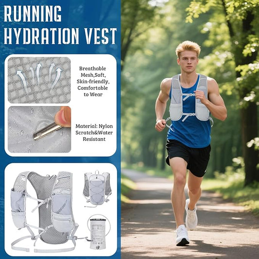 Lightweight Running Hydration Vest for Women Men, Breathable Adjustable Hydration Backpack with 1.5L Water Bladder Bag for Hiking, Trail, Running, Marathons, Cycling