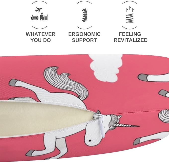 Compact Polyester Neck Support Pillow, Magic Unicorn Rainbow U-Shaped, U-Shape Rest Cushion for Car Office Travel, Machine Washable Comfort