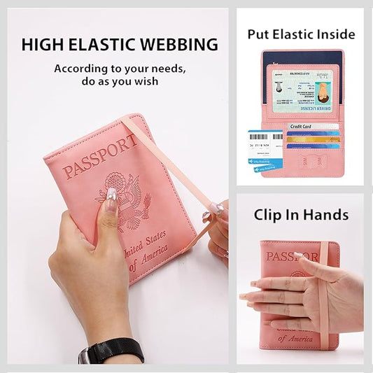 Melsbrinna Rfid Passport Holder for Travel women/Men, Cute Passport Wallet Rfid Blocking Card Slots, Rfid Passport Cover/CaseTravel Wallet, Passport Book Holder (1, Pink3)
