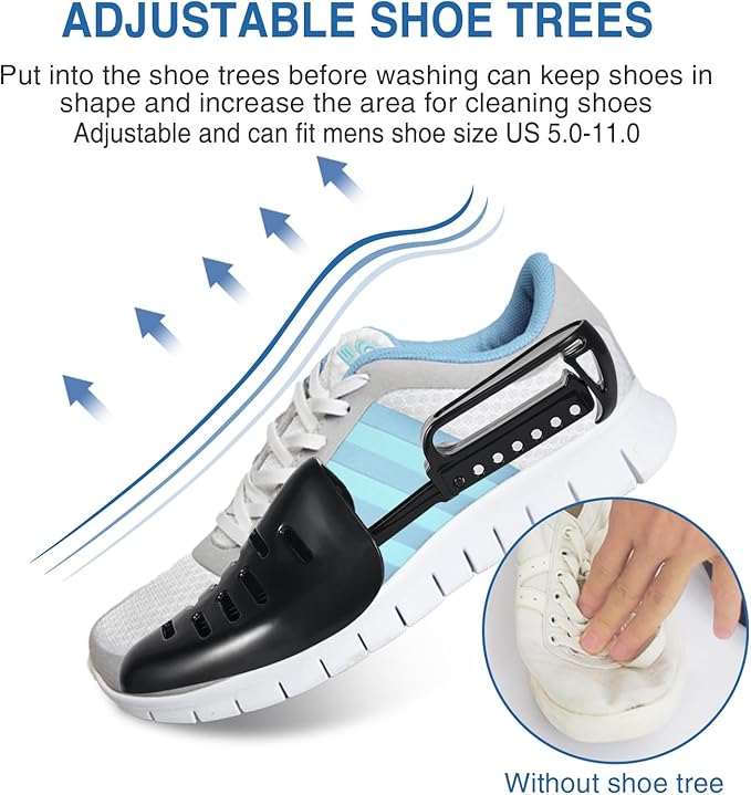 Shoe Washing Bag for Washing Machine, Fluffy Fibers Keep 360° Wrap-around Cleaning, Adjustable Shoe Trees, Durable Hidden Zipper Reusable Laundry Bag for Sneaker Gym Shoes White