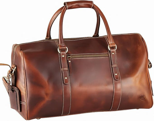 Premium Full-Grain Leather Duffle Bag for Men & Women | 20-Inch Handcrafted TSA Approved Carry-On Weekender Travel Bag with Multiple Pockets & Compartments by Northridge Leather (Antique Brown)