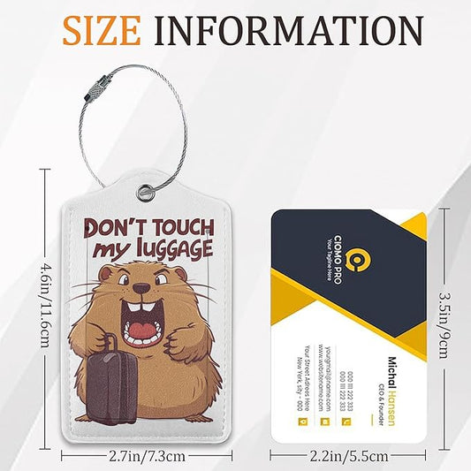 Capibara Luggage Tags for Suitcases, 3 Pack Leather Bag Tag Identifiers with Stainless Steel Loop and Address Card for Men Women