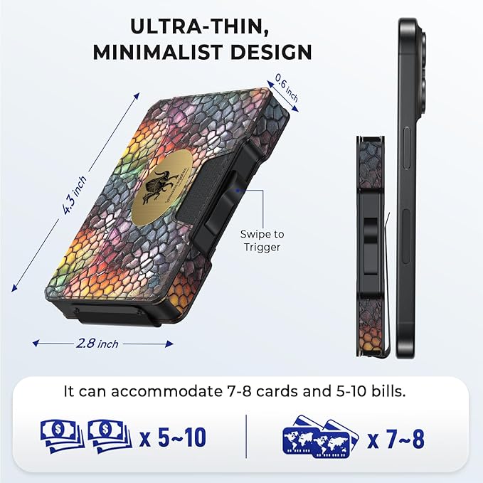 Slim Wallet for Men - Minimalist Mens Wallet with Money Clip, Aluminum Pop Up Card Case and Leather Slots Credit Card Holder RFID Blocking Wallet for Men with Gift Box