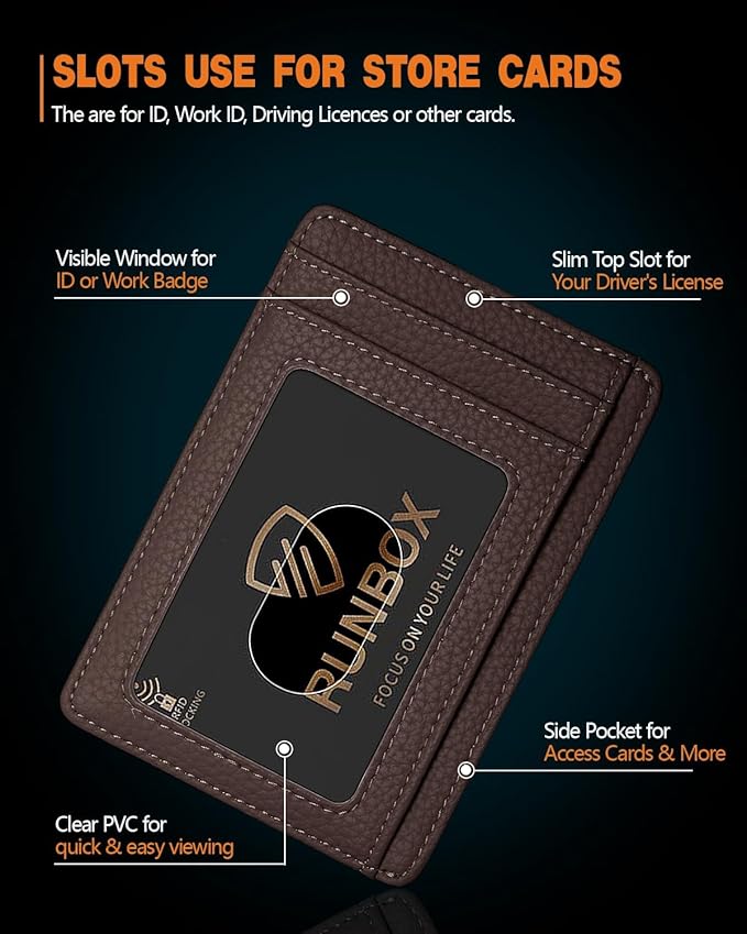 RUNBOX Slim ID Cases Minimalist Front Pocket RFID Blocking Leather Wallets for Men and Women Card Holder Wallets Gifts for men