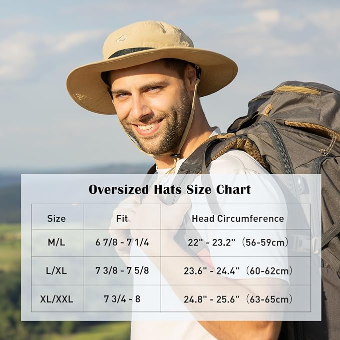 Oversized XL XXL Waterproof Sun Hat for Big Heads Mesh Bucket Hat Wide Brim Adjustable Packable Hiking Beach Fishing