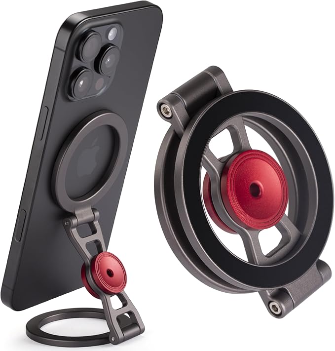 Magnetic Phone Stand & Fidget Spinner Combo– Hands-Free Holder for iPhone 12-17/MagSafe Cases – Dual Magnetic Rings, Strong Adhesion, Stress Relief Accessory for Home/Office/Travel/Gym