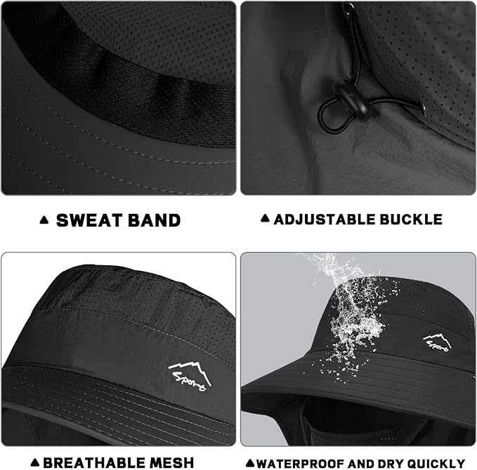 Rosoz Sun Hat for Men Women with Neck Flap,Wide Brim UPF50+ Fishing Hat with Detachable Face Cover Outdoor Sun Protection Hat