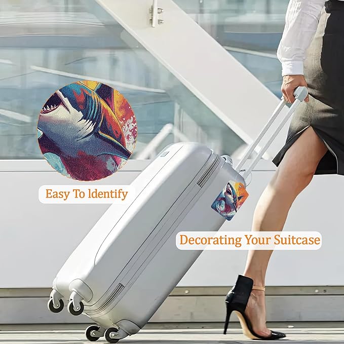 Shark Luggage Tags for Suitcase 3 Pack, Privacy Cover ID Label with Stainless Steel Loop and Address Card for Travel Bag Suitcase