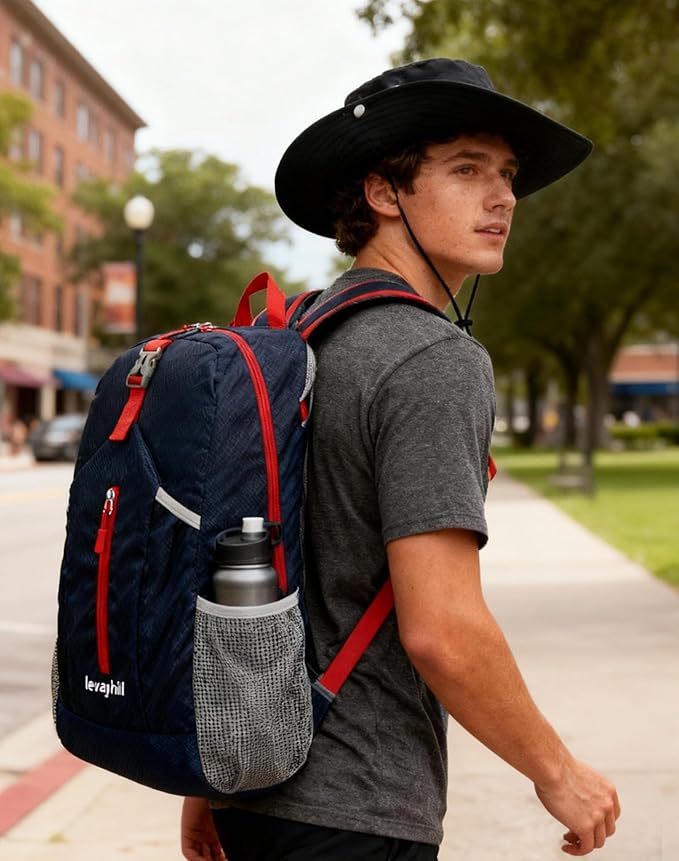 25L Foldable Hiking Backpack Lightweight Packable Basic-Daypack Collapsible Bag Water-Resistant Travel Men Women Camping Cycling Outdoor (Dark Blue)