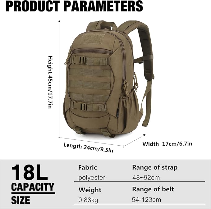 Mardingtop Tactical Molle Backpack for Men- 18L/28L EDC Hiking & Motorcycle Backpack