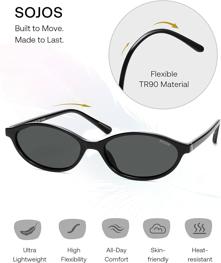 SOJOS TR90 Ultra Light Flexible Sunglasses for Women Retro Oval Polarized Cat Eye Vintage Shades UV400 Protection Comfort Fit
