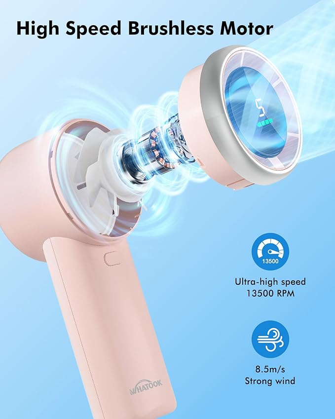 WHATOOK Portable Mini Fan: High Speed Cooling Fan, 10 Hours Battery Life, USB Rechargeable, Small Essentials for Women, Beach Travel, Vacation (Pink)