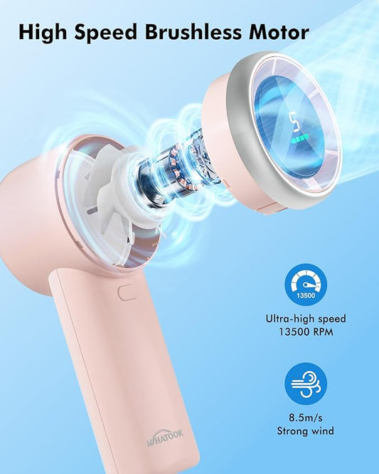 WHATOOK Portable Mini Fan: High Speed Cooling Fan, 10 Hours Battery Life, USB Rechargeable, Small Essentials for Women, Beach Travel, Vacation (Pink)