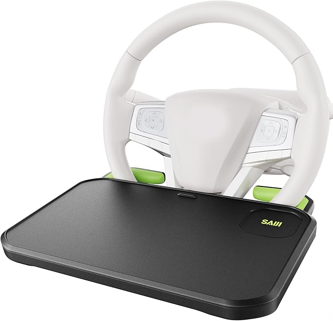 SAIJI Car Steering Wheel Desk with Retractable Slot, Car Food Tray with Anti-Scratch Silicone Steering Wheel Slot, Car Table Tray for Eating with Cup Holder, Multifunctional Travel Car Accessories
