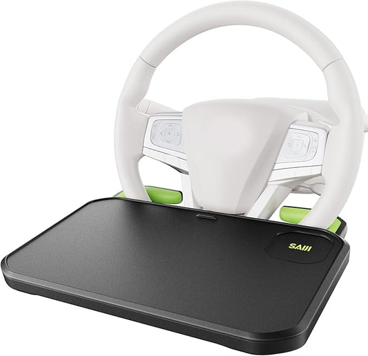 SAIJI Car Steering Wheel Desk with Retractable Slot, Car Food Tray with Anti-Scratch Silicone Steering Wheel Slot, Car Table Tray for Eating with Cup Holder, Multifunctional Travel Car Accessories
