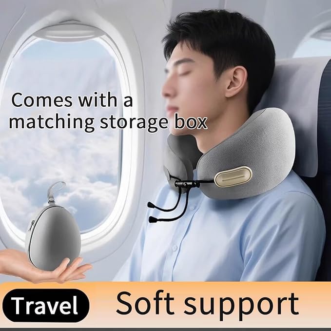 Travel Neck Pillow with Storage case, Travel Airplane Neck Pillow, 100% Memory Foam Travel Pillow, Suitable for Flight Head Support and Sleep, Portable, a Birthday Gift for Family and Friends