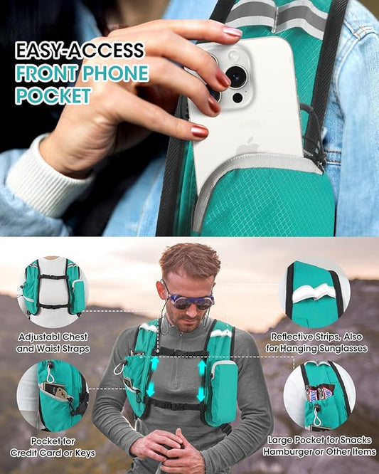 Small Hiking Backpack with Front Phone Holder, Packable Back pack with Chest and Waist Strap, Lightweight Daypack for Women Men