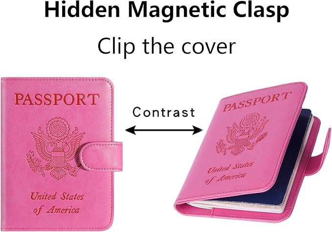 Passport Holder Cover Wallet RFID Blocking Leather Card Case Travel Accessories for Women Men (Pink)
