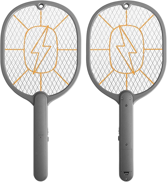 Electric Fly Swatter 2 Pack (Black & Gray), High-Voltage Bug Zapper Racket for Mosquitoes & Flies, Safe Protective Mesh, Indoor/Outdoor AA Batteries Required, Not Included