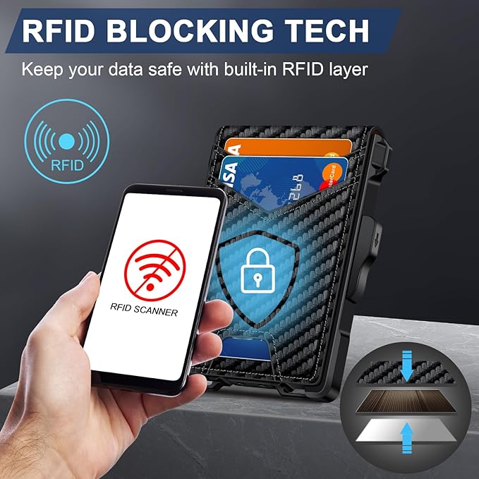 Wallet for Men, Minimalist Slim Mens Wallet with Money Clip, RFID Blocking Smart Pop Up Card Wallet with ID Window, Compact Bifold Wallet,Metal Aluminum Credit Card Holder